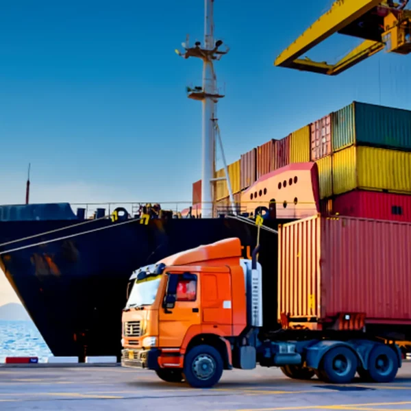 truck-carrying-forty-foot-container-leaving-port-terminal-with-ship-and-quay-crane-on-the_waifu2x_art_noise2